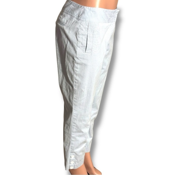Rafaella Blue and White Pinstriped High Rise Cropped Capri Trousers with Buttons - Picture 14 of 16